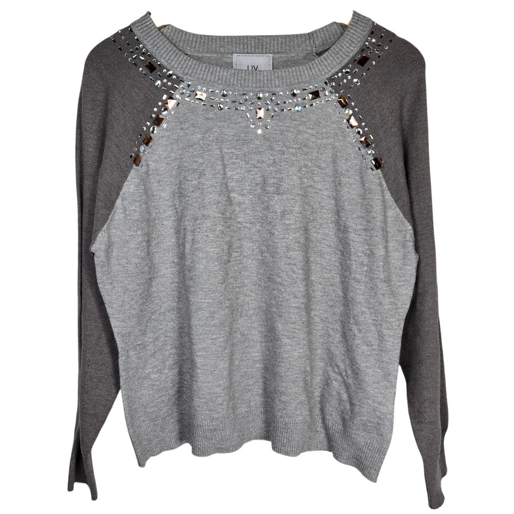 LIV Milano Women PXL Grey Embellished Raglan‎ Sleeve Knit Sweater P15947-702VM